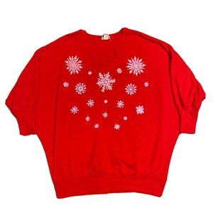 VINTAGE SNOWFLAKE Red Pullover V-neck SWEATER USA Size 38 Ugly Christmas Sweater